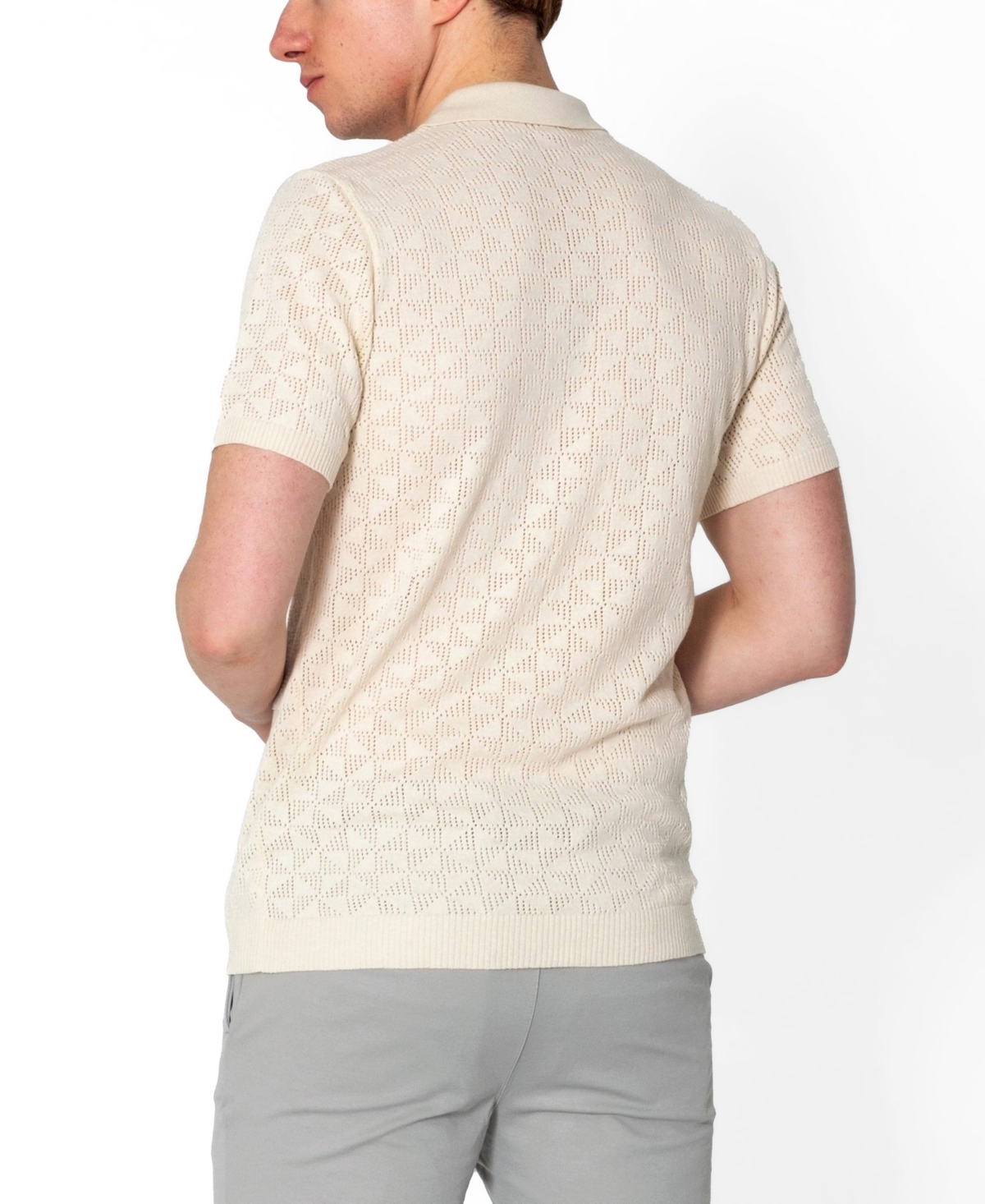 Ron Tomson Men's Geometric Crochet Knit Shirt