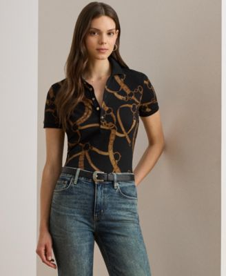 Lauren Ralph Lauren - Women's Belting-Print Stretch Piqu&eacute; Polo Shirt
