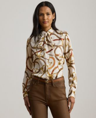 Lauren Ralph Lauren - Petite Classic-Fit Print Twill Tie-Neck Shirt