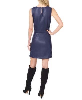 Women's Faux-Leather Sleeveless Crewneck Top 