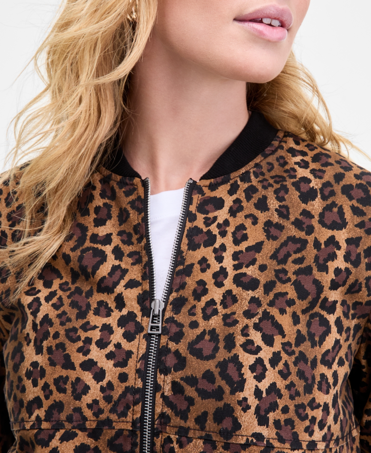 On 34th Womens Leopard Print Bubble Hem Bomber Jacket Xxs 3x Macys Exclusive In Multi