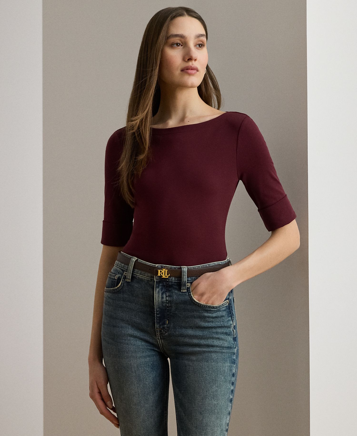 Petite Stretch Cotton Boatneck Tee