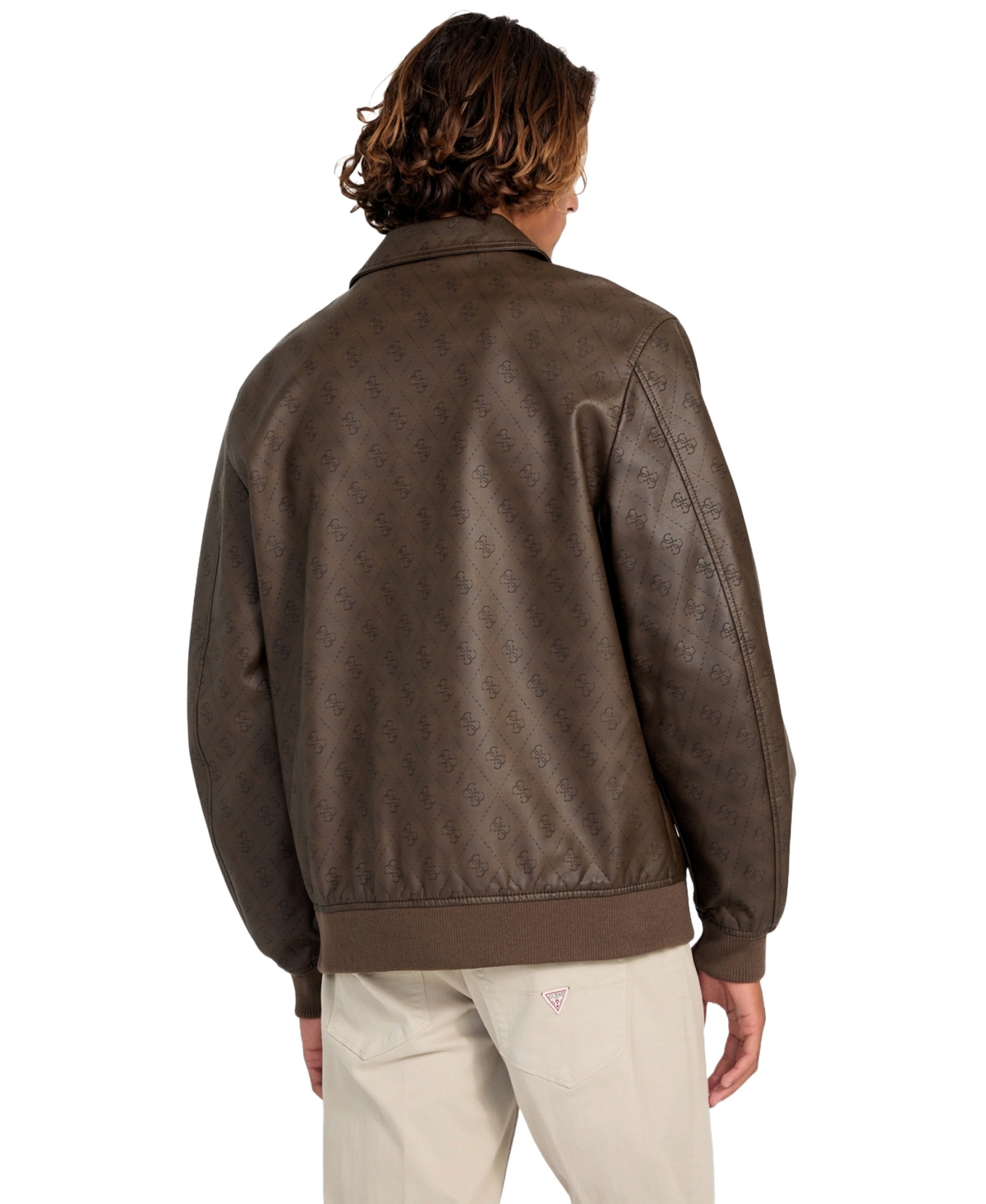 Guess Men's Monogram Aviator Jacket In Brown
