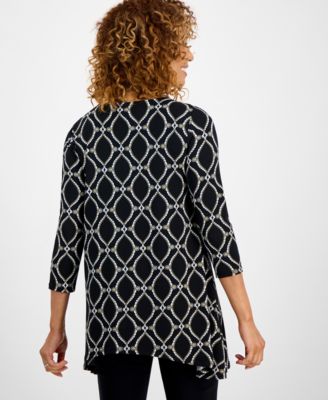 Women's Printed 3/4-Sleeve Swing Knit Top, Exclusively at Macy's