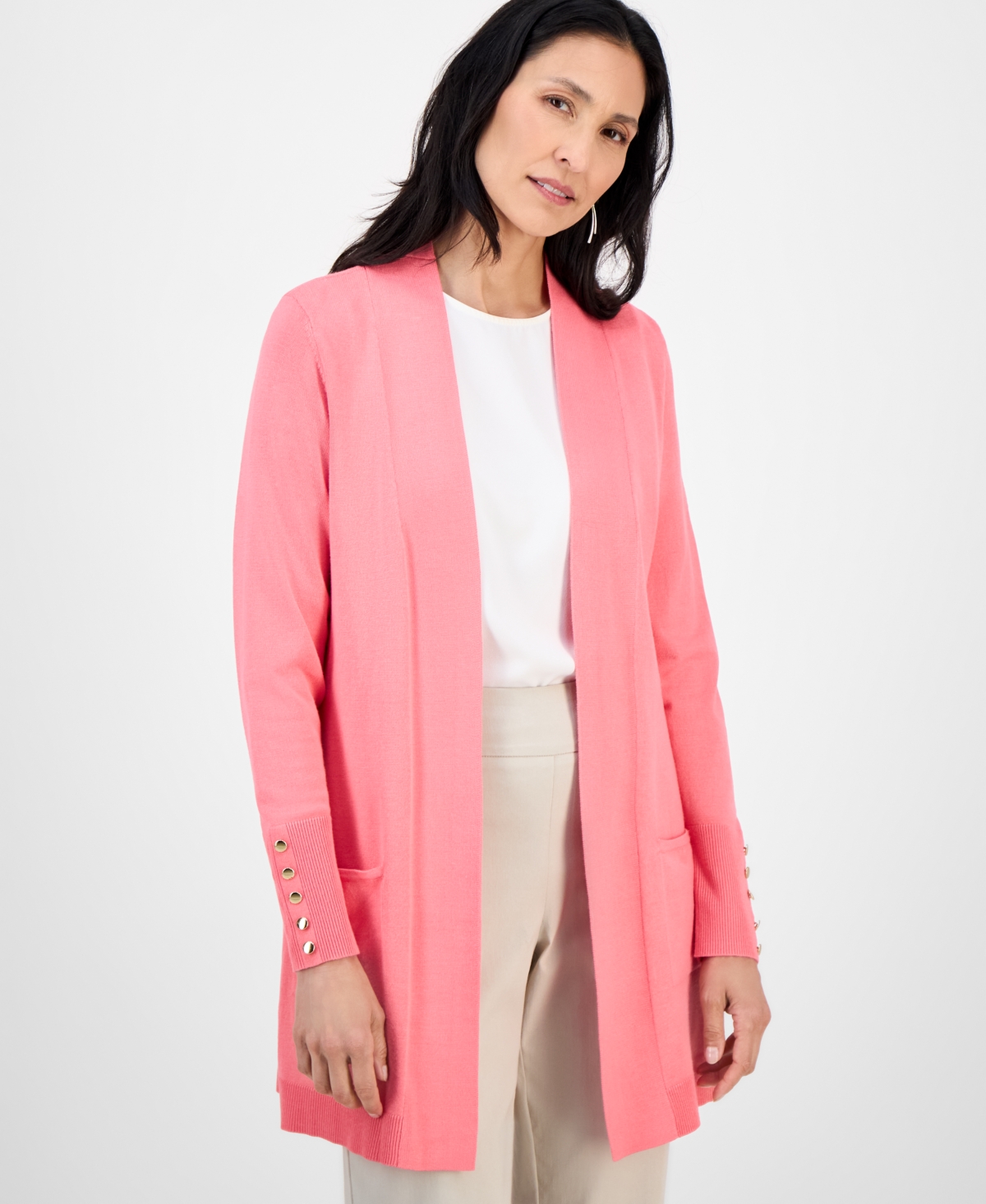 Jm Collection Women's Button-sleeve Flyaway Cardigan Sweater