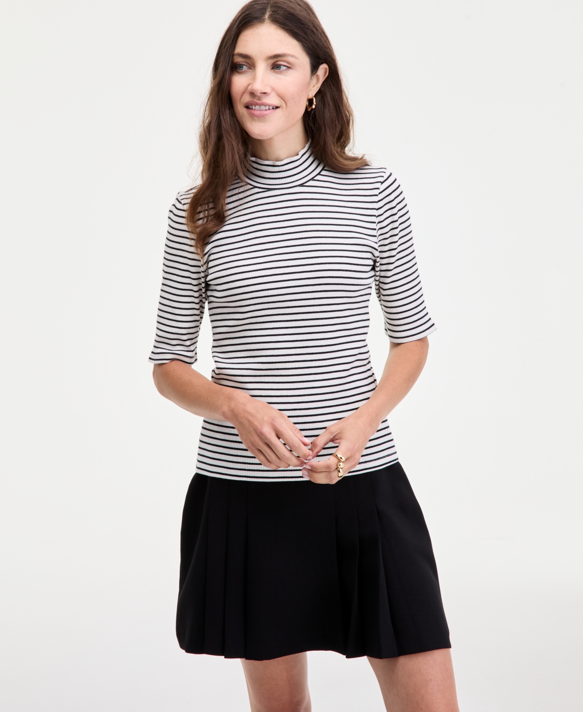 On 34th Women's Every Day Stripe Jersey Turtleneck, Created For Macy's In White