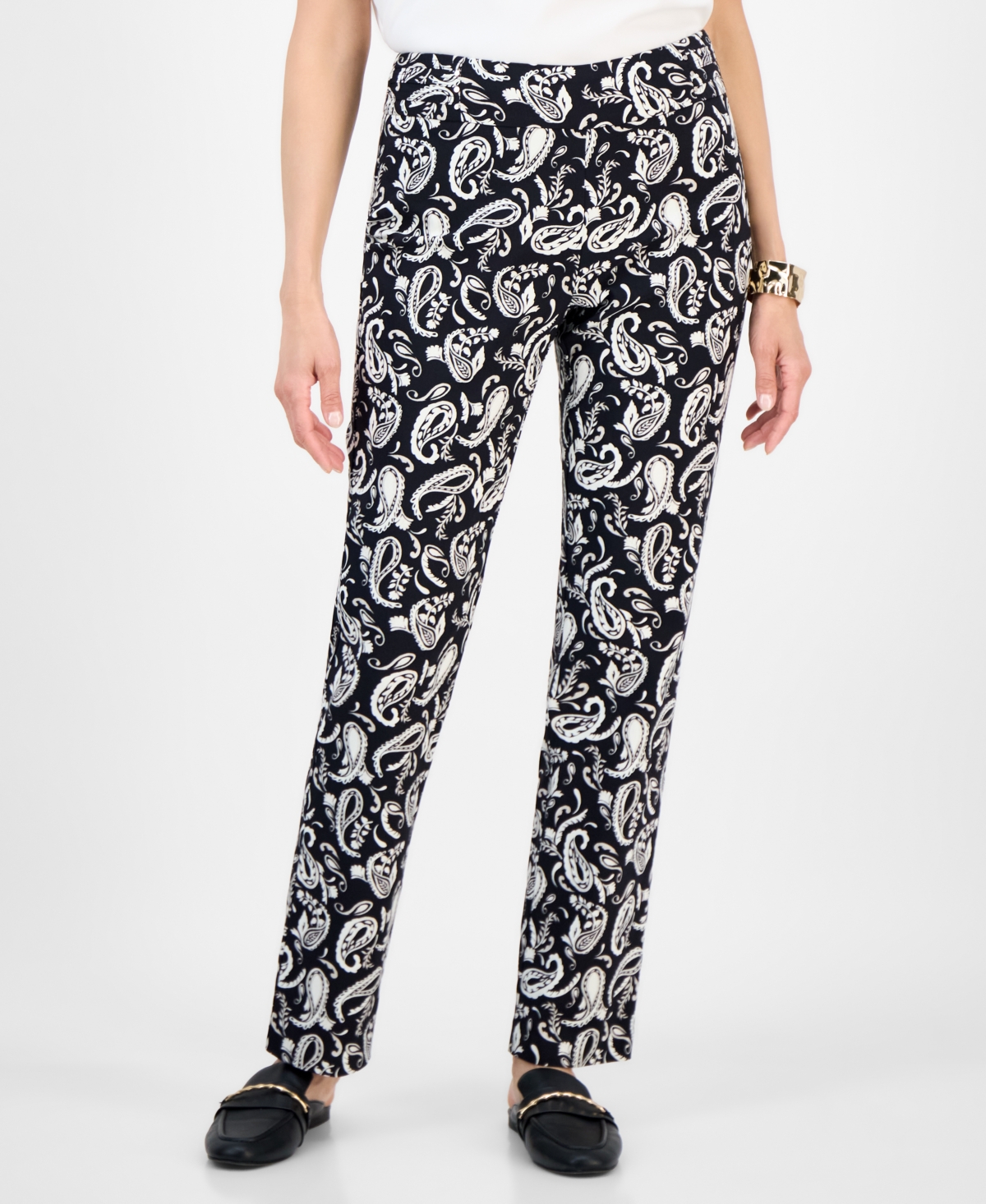 Jm Collection Women's Printed Pull-on Pants, Exclusively At Macy's In Black