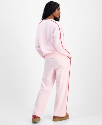 Rebellious One Juniors Chenille Patch Sweatshirt Piped Sweatpants In Pink