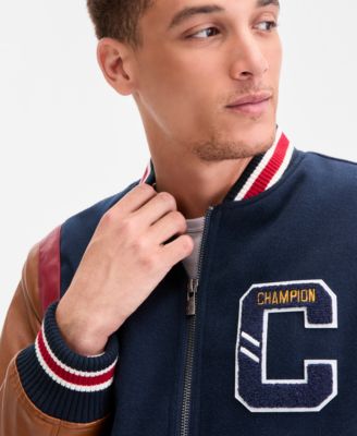Men's Mixed-Media Varsity Bomber Jacket