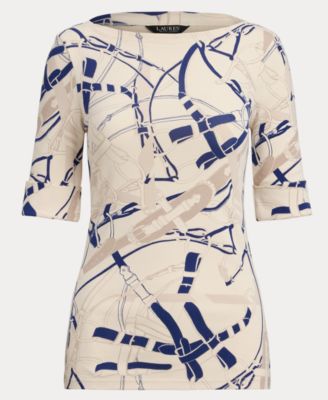 Women's Belting-Print Cotton Boatneck Tee