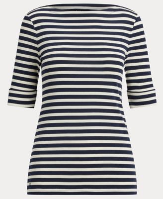 Women's Striped Stretch Cotton Boatneck Tee