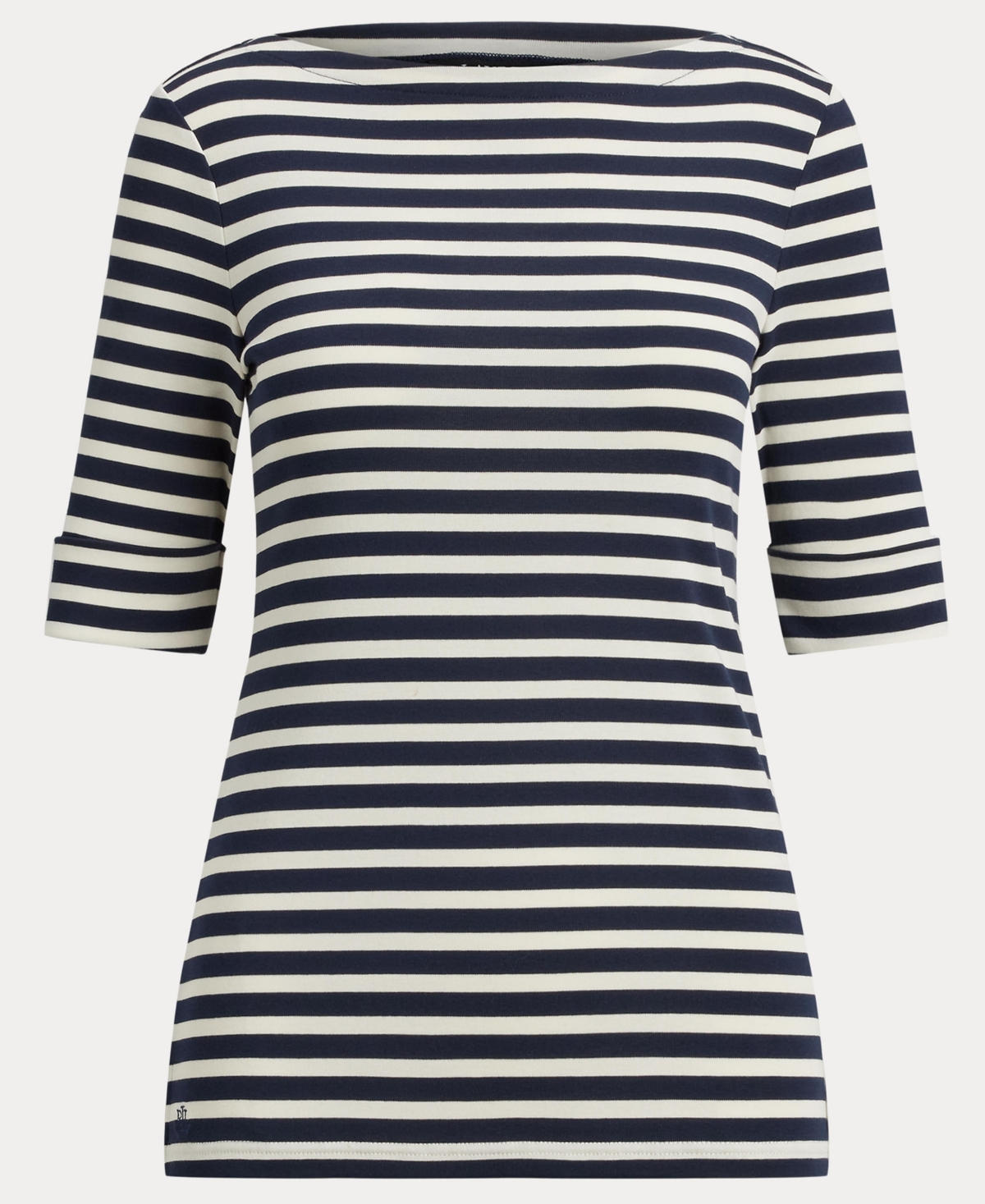 Ralph Lauren Womens Striped Stretch Cotton Boatneck Tee P Xs Xxl In Blue