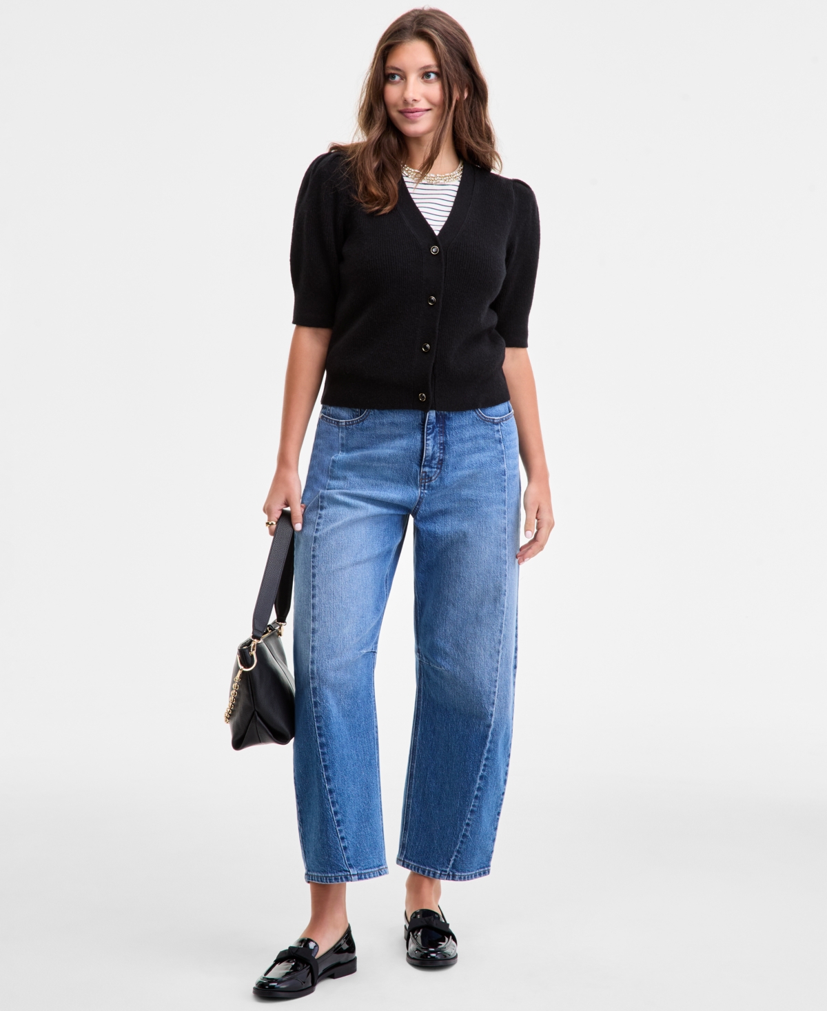 On 34th Women's Puff-sleeve V-neck Cardigan, Macy's Exclusive In Black