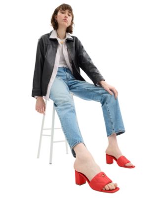 Holly Block-Heel Leather Square-Toe Sandals