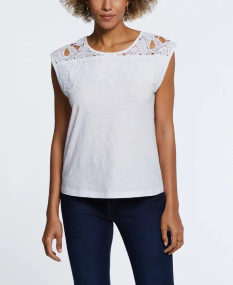 Petite Cotton Lace Yoke Top - White