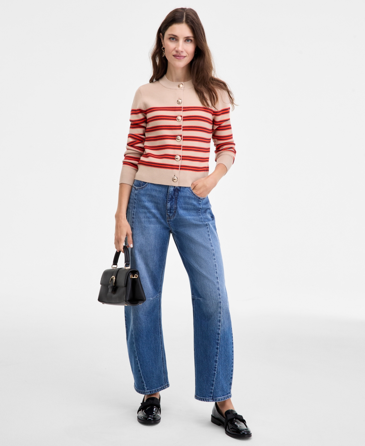 On 34th Women's Striped Long-sleeve Crewneck Cardigan, Macy's Exclusive In Multi