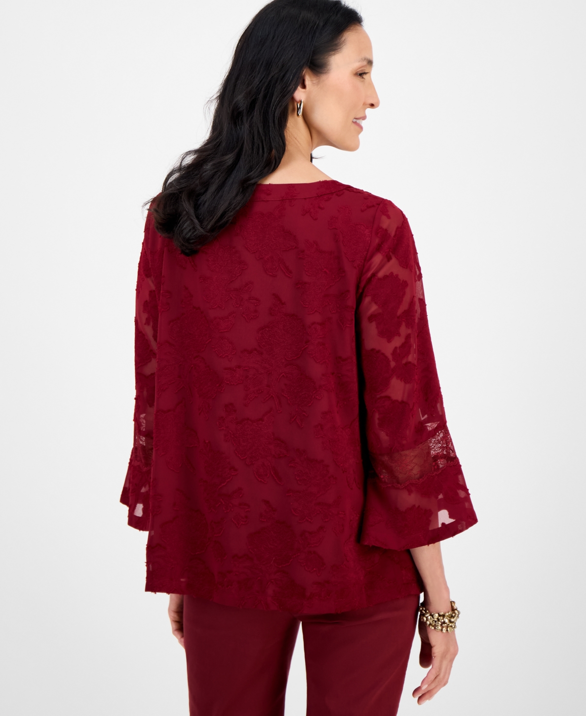 Jm Collection Women's Jacquard Lace-trim Blouse, Exclusively At Macy's
