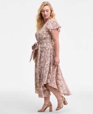 Plus Size Printed Belted Midi Dress