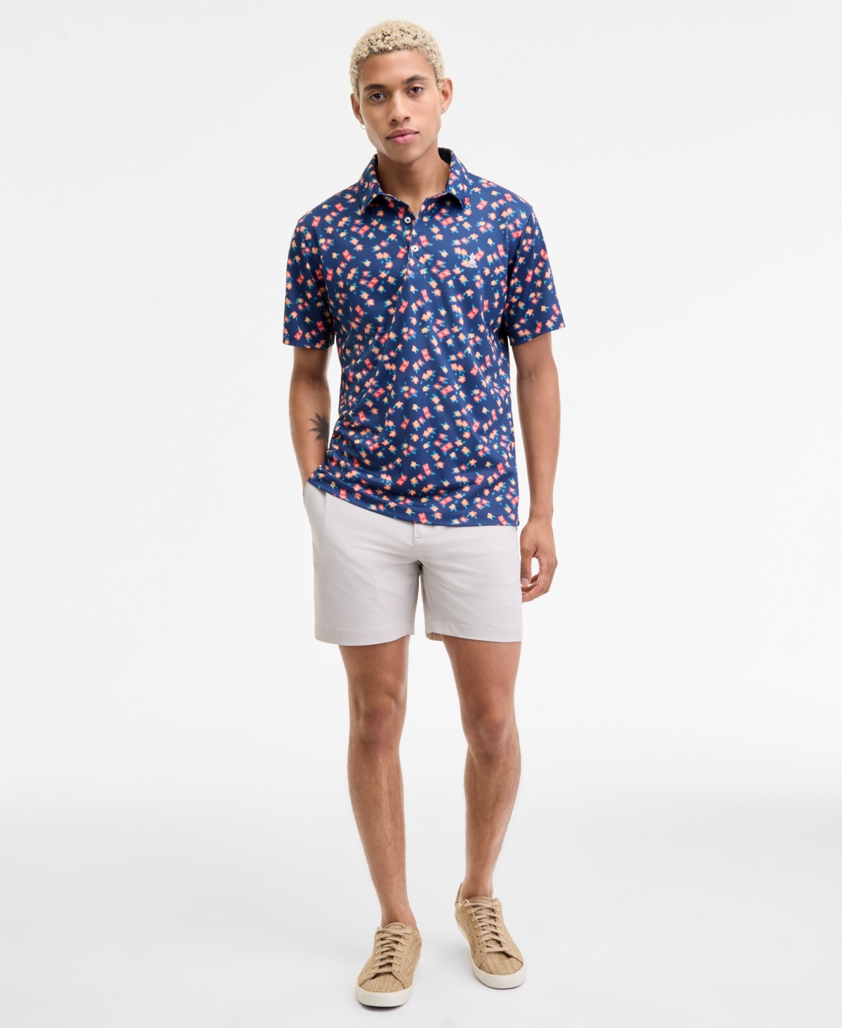 Chubbies Men's Range Flowers In Motion Tailored-fit Performance Golf Polo Shirt In Blue