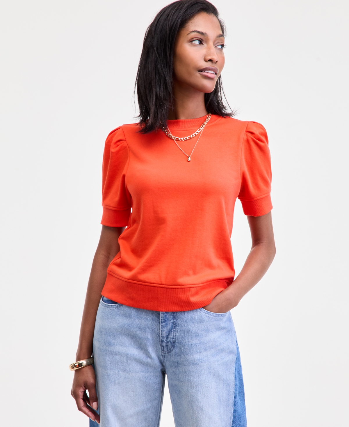 On 34th Women's Mock Neck Elbow-sleeve Top, Created For Macy's In Orange