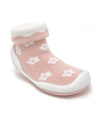 Baby Girls First Walk Sock Shoes Daisies - Mauve