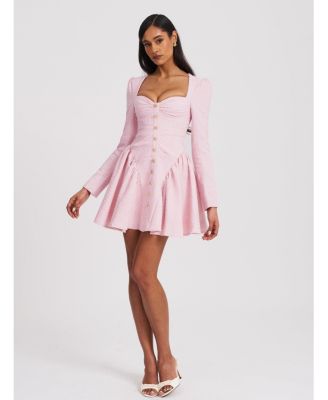 Women's Tae Pink Tweed Long Sleeve Drop Waist Mini Dress