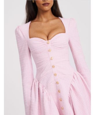 Women's Tae Pink Tweed Long Sleeve Drop Waist Mini Dress