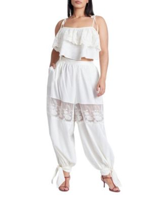 Women's Plus Size Balloon Pant With Lace And Tie Hem