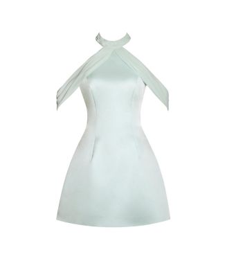 Women's Zafrina Light Cyan Halter Off-shoulder Backless Mini Dress