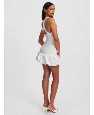 Women's Barbra White Cross Straps Bodycon Mini Dress with Bubble Hem
