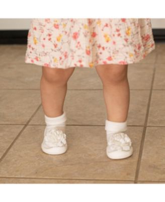 Baby Girl First Walk Sock Shoes Corsage - Snow