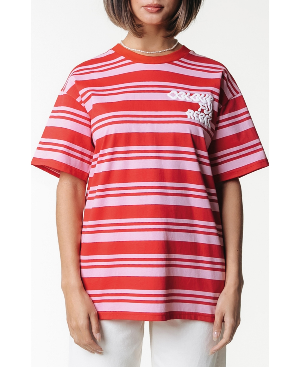 Puff Logo Stripe Loosefit Tee - White