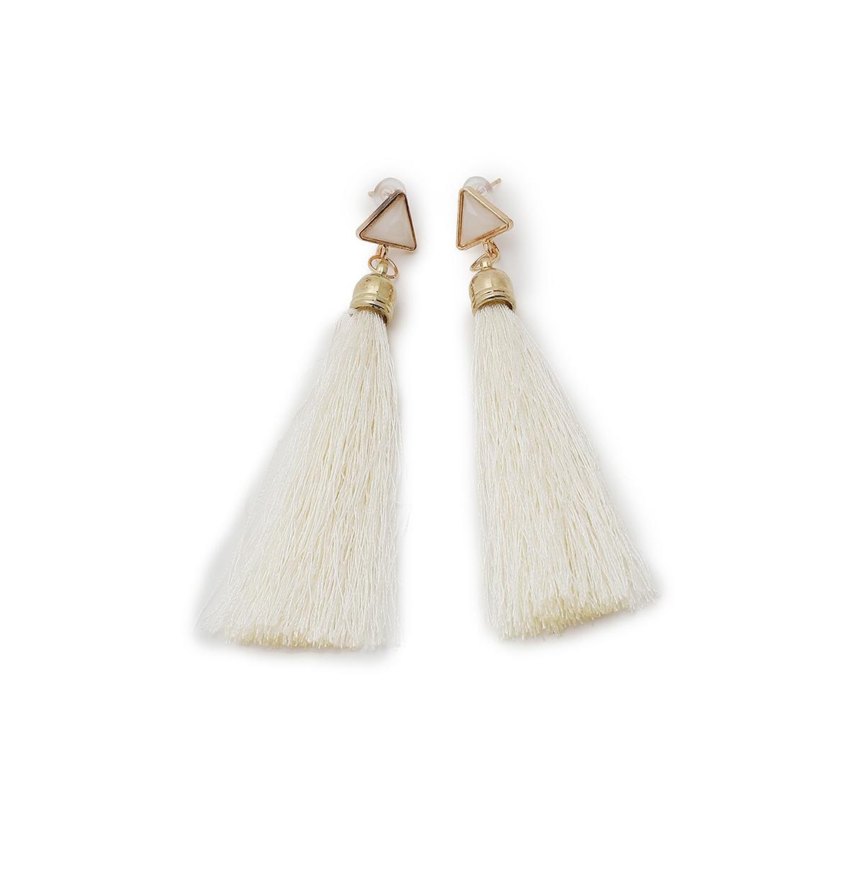 Sohi Women's White Tassel Drop Earrings In White