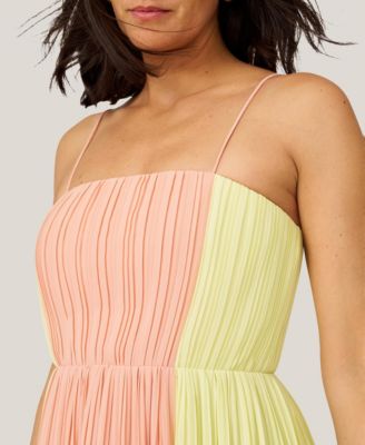 Women's Pleated Color Block Midi Dress