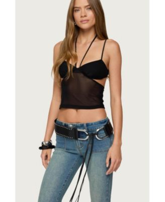 Women's Strappy Sheer Mesh Cupped Top
