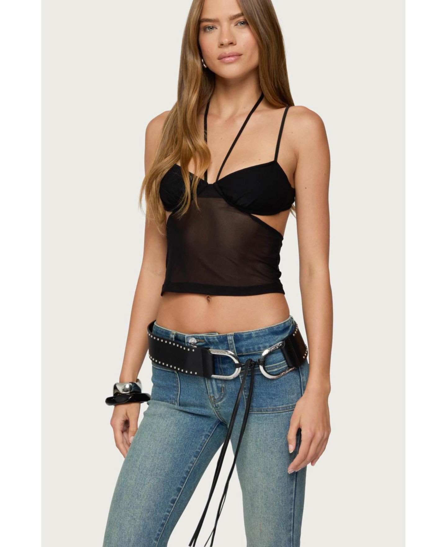 Женский топ Edikted Strappy Sheer Mesh Cupped, цвет: Чёрный — фото 4