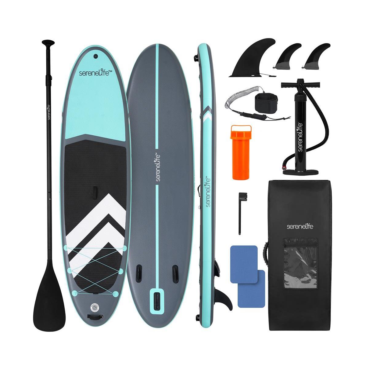 Inflatable Stand-Up Paddle-Board with Double-Action Hand Pump, 3-Piece Aluminum Sup Paddle, Leash, Black - Black