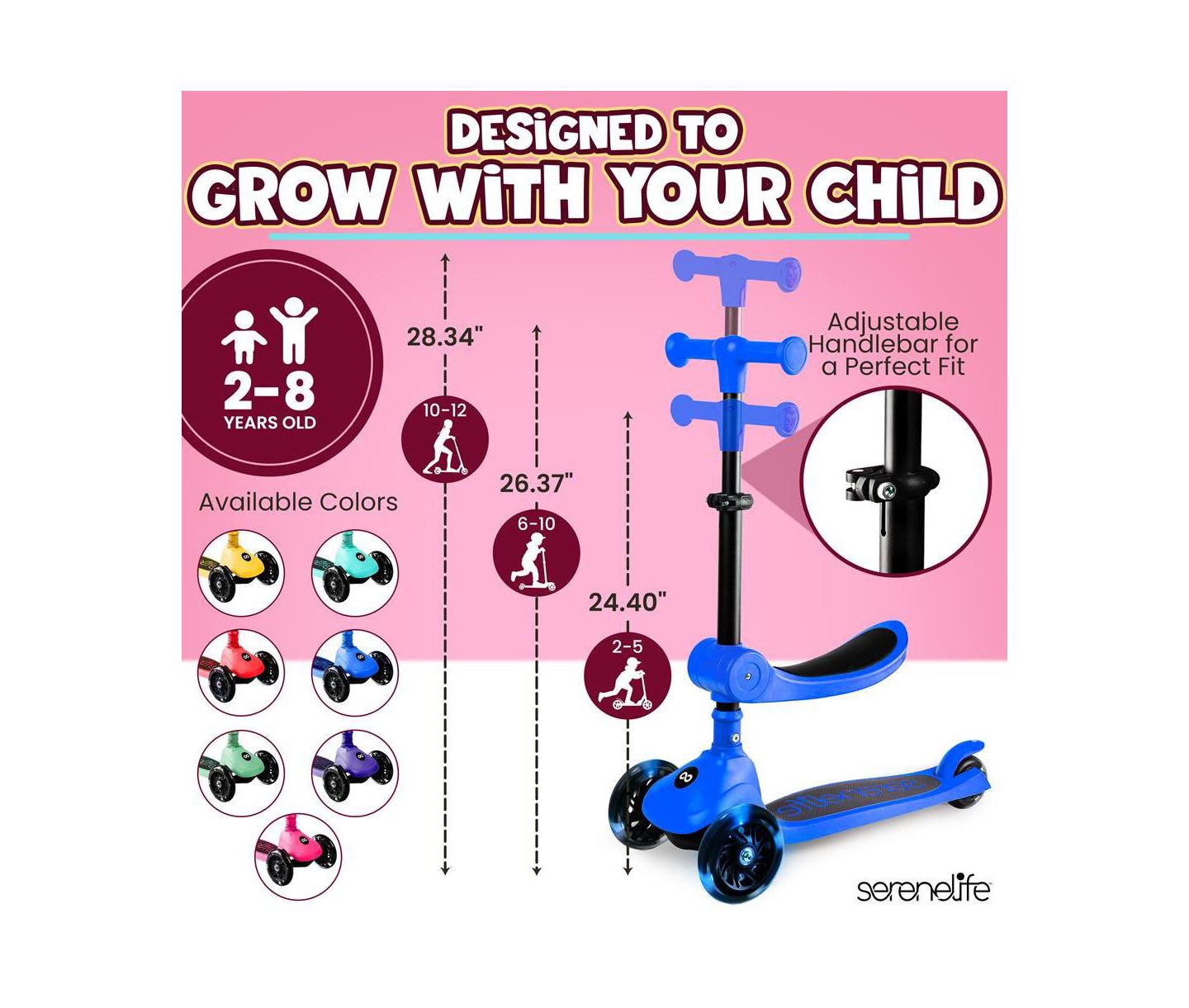 Детская игрушка SereneLife 3-Wheel Lean-to-Steer Built-in LED Wheel Lights Kids Scooter, Ages 2+, цвет: Синий — фото 4