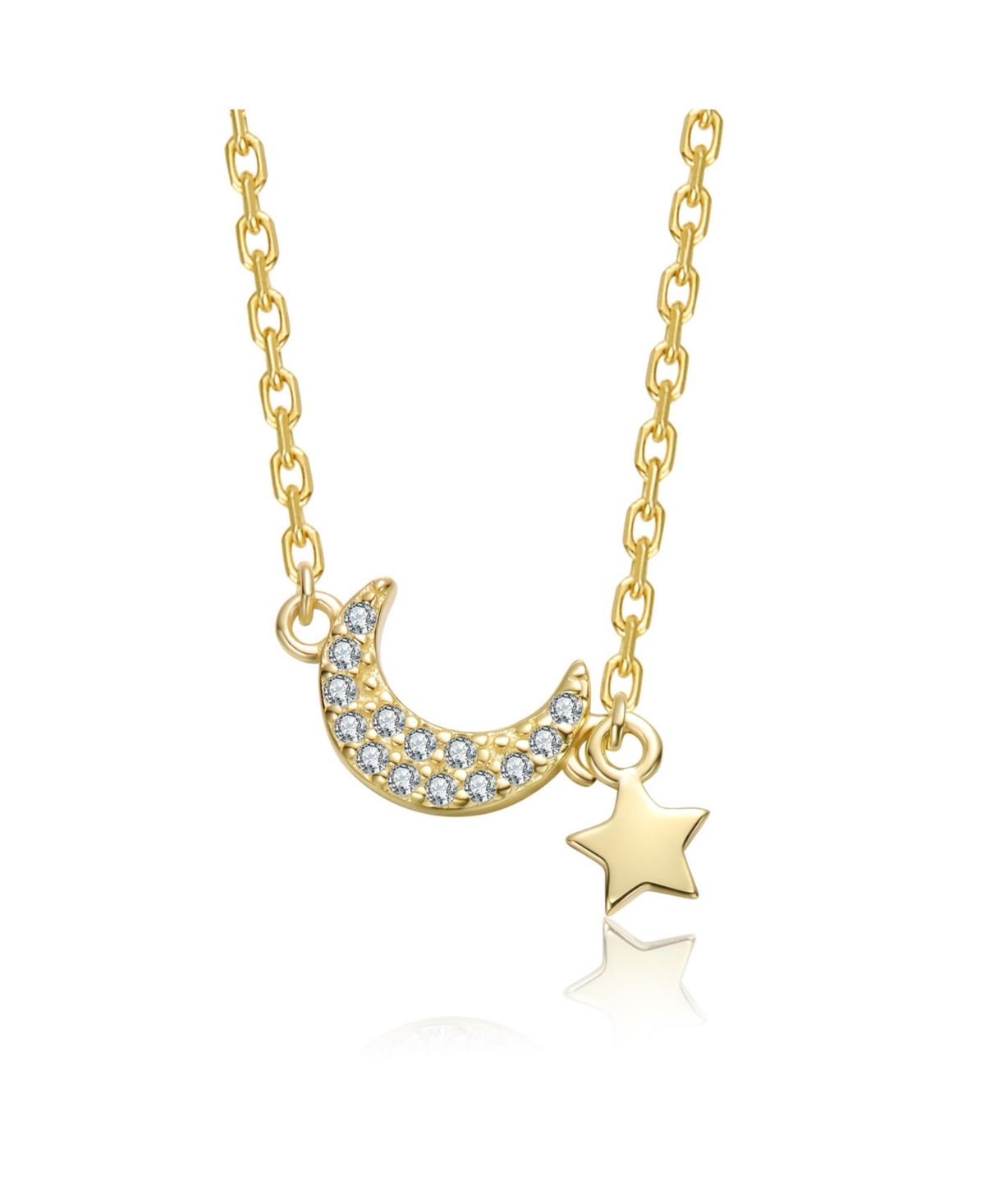 14K Gold Plated with Clear Cubic Zirconia Moon & Star Pendant Necklace - Gold