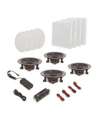 6.5” 4 Bluetooth In-ceiling 2-Way Speaker System Quick Connections Changeable Round Tweeter Stereo Sound 4 Ch Amplifier 200 Watt