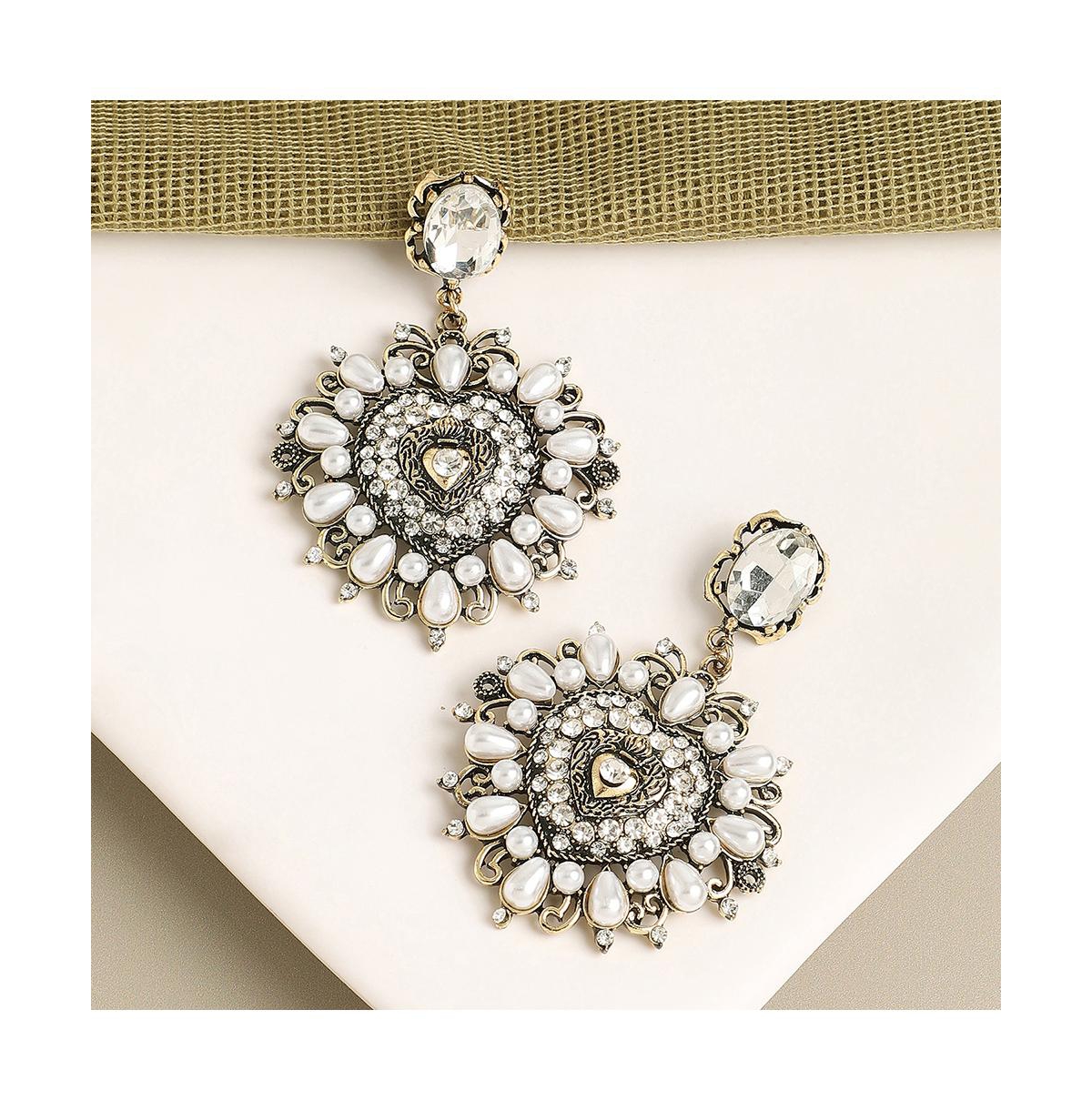 Sohi Women's White Regal Drop Earrings