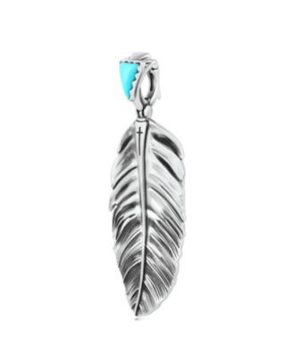 Sterling Silver Sleeping Beauty Turquoise Fritz Casuse Prayer Feather Pendant Enhancer
