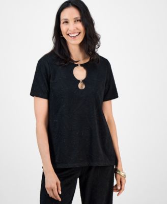 JM Collection - Petite Jacquard Ring Short-Sleeve Top, Macy's Exclusive