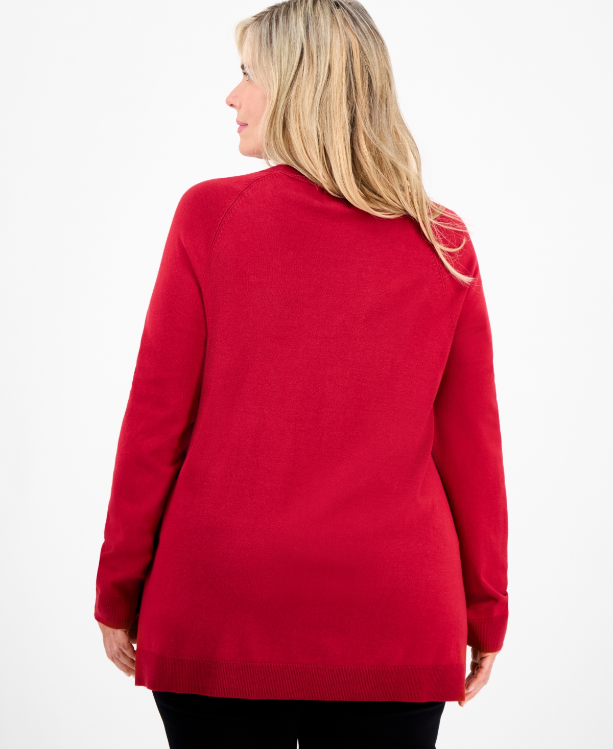 Jm Collection Plus Size Button-trim Sweater, Macy's Exclusive In Red