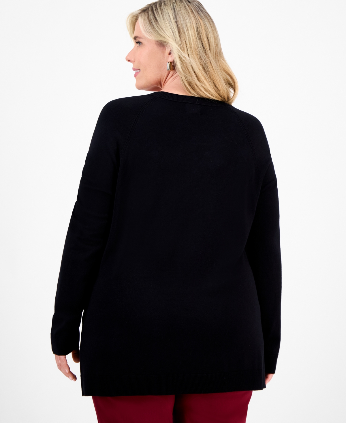 Jm Collection Plus Size Button-trim Sweater, Macy's Exclusive In Black