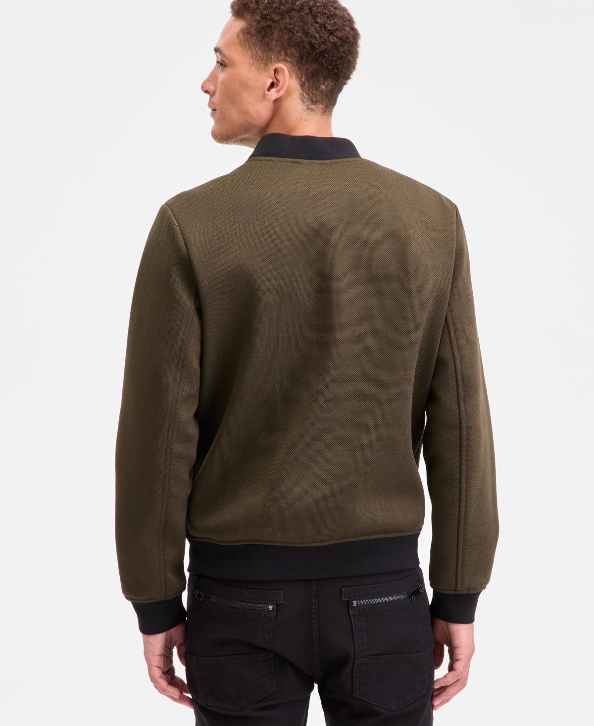 Karl Lagerfeld Men's Textured Varsity Zip Bomber Jacket In Green