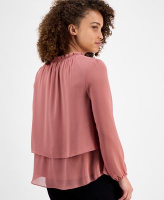 Petite Double-Layer Ruffle Blouse