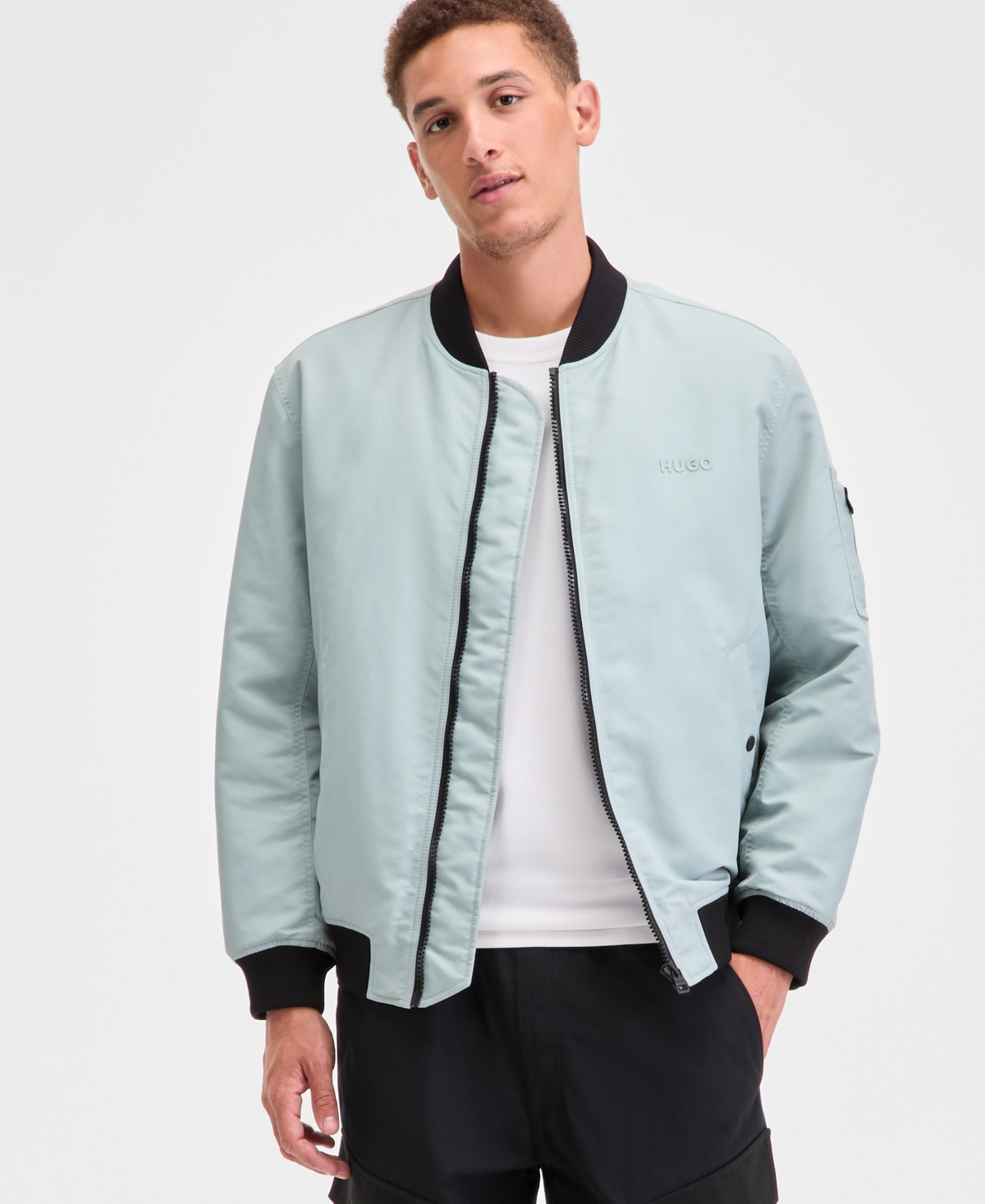 Hugo by Hugo Boss Men's Baken2435 Slim-Fit Satin Bomber Jacket