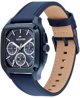Men's Multifunction Blue Leather Strap Watch, 39mm