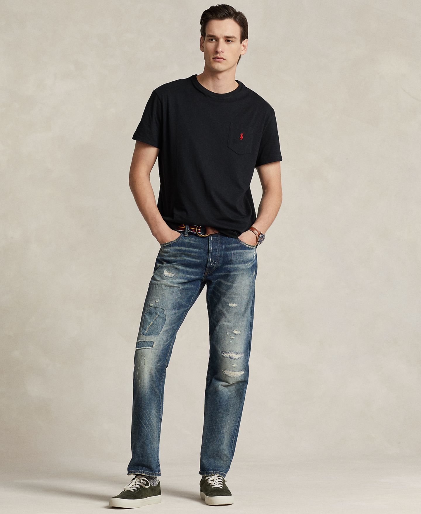 Мужская футболка Polo Ralph Lauren Classic-Fit Crewneck Pocket, цвет: Чёрный — фото 2